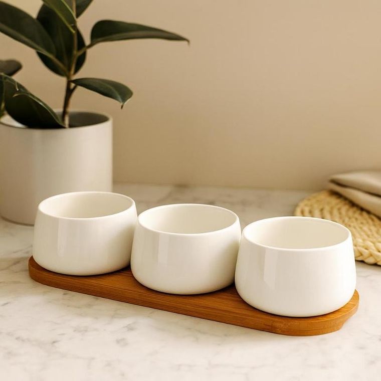 Excellent Houseware, Aperio, zestaw porcelanowych miseczek na dipyba,busowa taca, 200 ml, 3 szt.