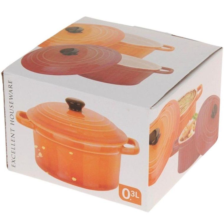 Excellent Houseware, kokilka porcelanowa z pokrywką, 300 ml