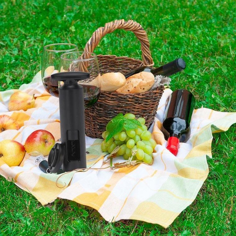 Excellent Houseware, korkociąg automatyczny z przecinakiem do folii, czarny, 16,5 cm