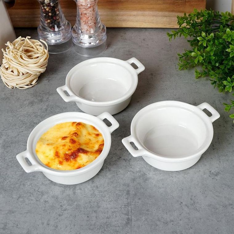 Excellent Houseware, miseczki do zapiekania, porcelanowe okrągłe, 3 szt., 130 ml