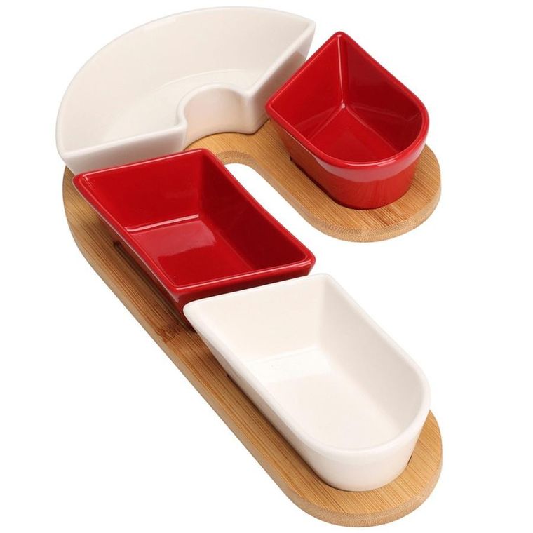 Excellent Houseware, miseczki na przekąski, na tacy, ceramiczne, 5 elementów