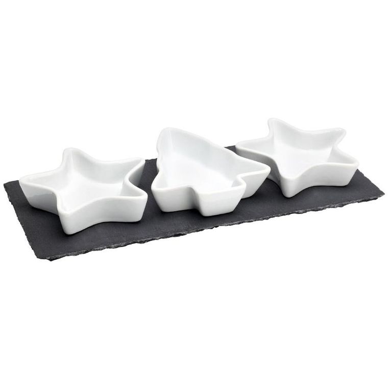 Excellent Houseware, miseczki na przekąski, na tacy, porcelanowe, 4 elementy