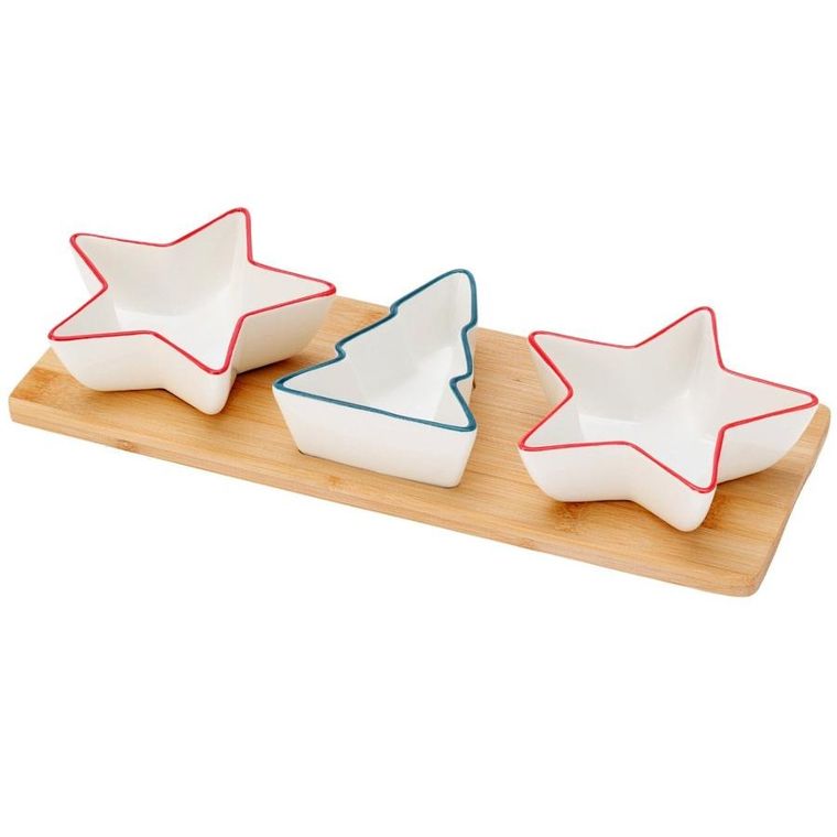 Excellent Houseware, miseczki na przekąski, na tacy, porcelanowe, 4 elementy