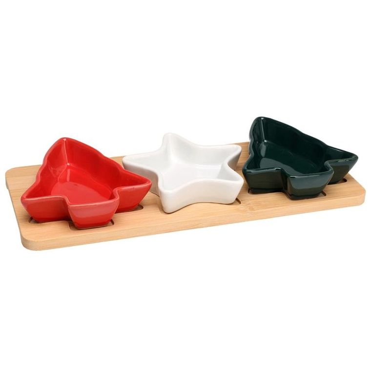 Excellent Houseware, miseczki na przekąski, na tacy, porcelanowe, 4 elementy