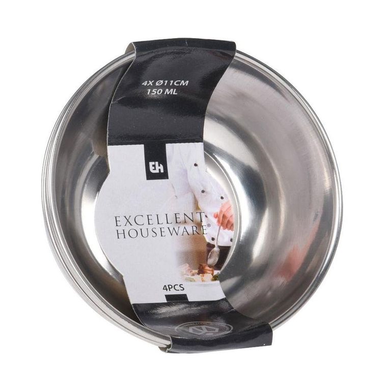 Excellent Houseware, miska stalowa, 4 szt., 11 cm, 270 ml