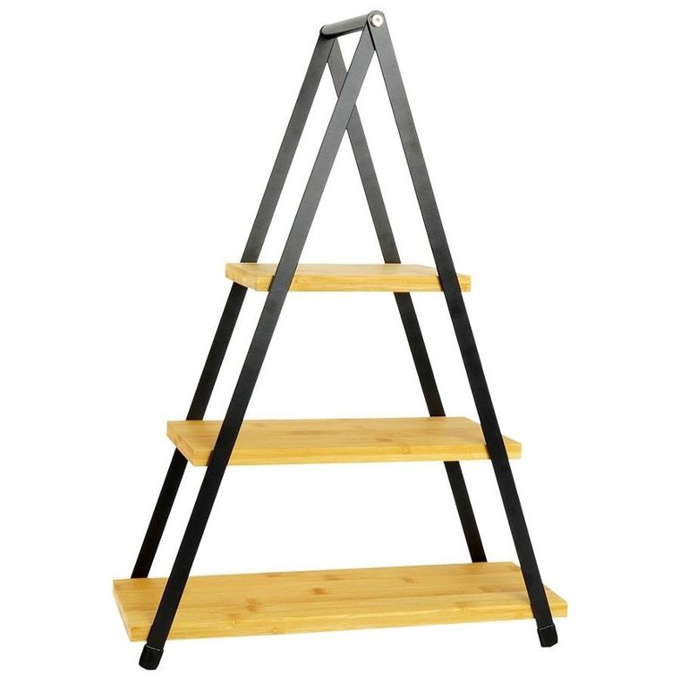 Excellent Houseware, patera 3-poziomowa, drewniana, metalowa, 38-16.5-53 cm