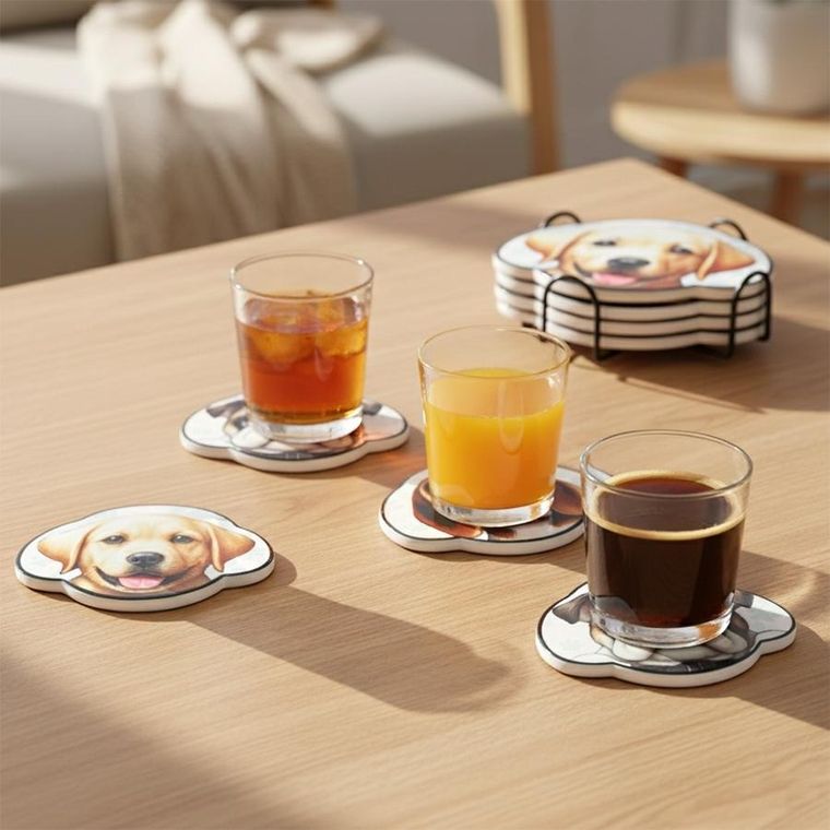 Excellent Houseware, podstawki pod kubek, w stojaku, pies, 4 szt.