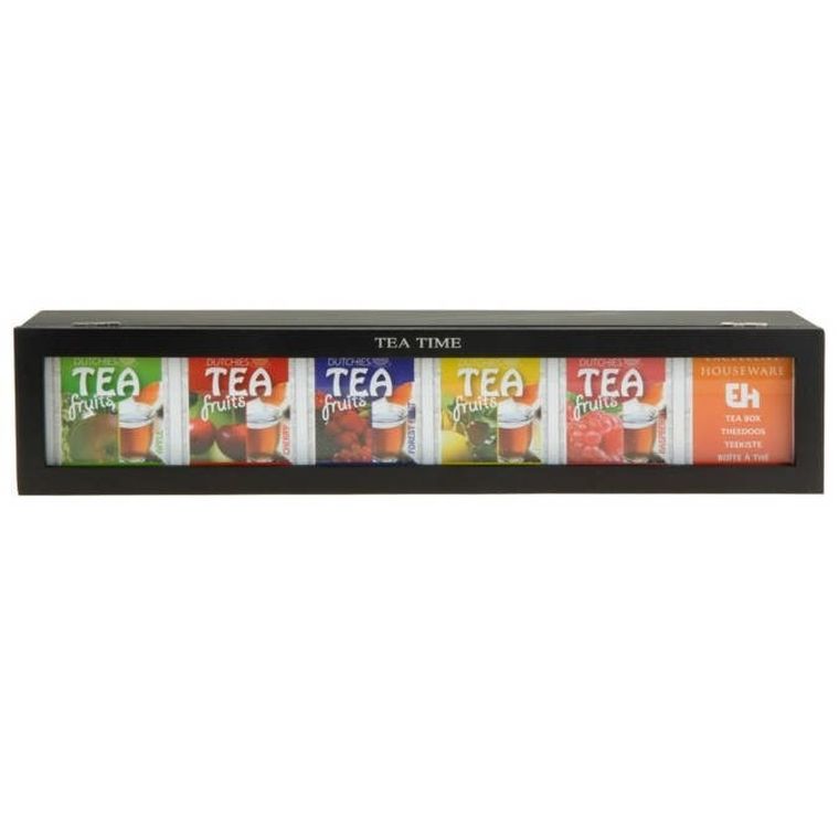 Excellent Houseware, pojemnik na herbatę drewniany, 6 przegródek, czarny