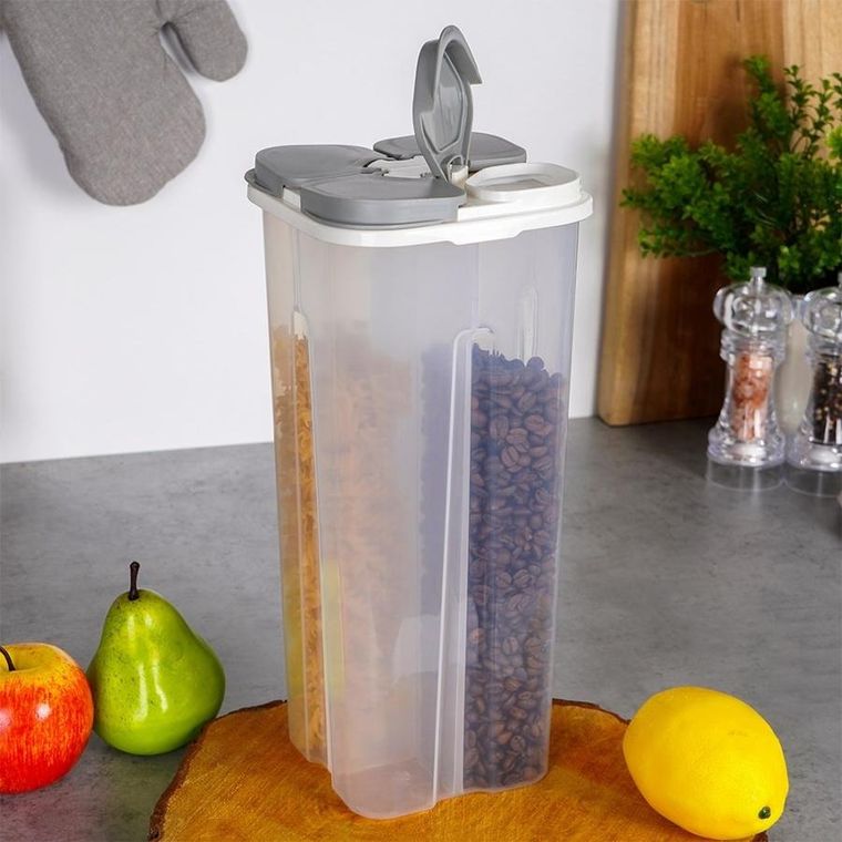 Excellent Houseware, pojemnik na produkty sypkie z dozownikiem dzielony, 3 l