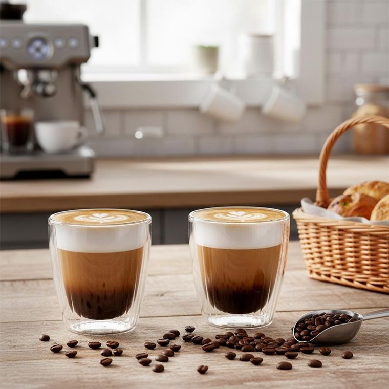 Excellent Houseware, szklanki termiczne z podwójną ścianką, do kawy i herbaty, 230 ml, 2 szt.