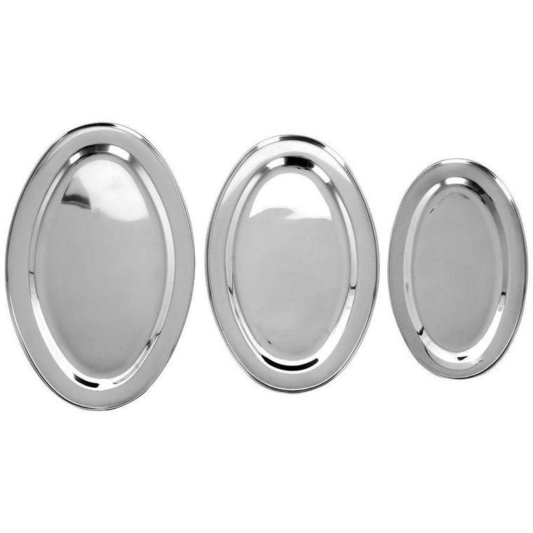 Excellent Houseware, taca do serwowania, stalowa owalna srebrna, 3 szt.