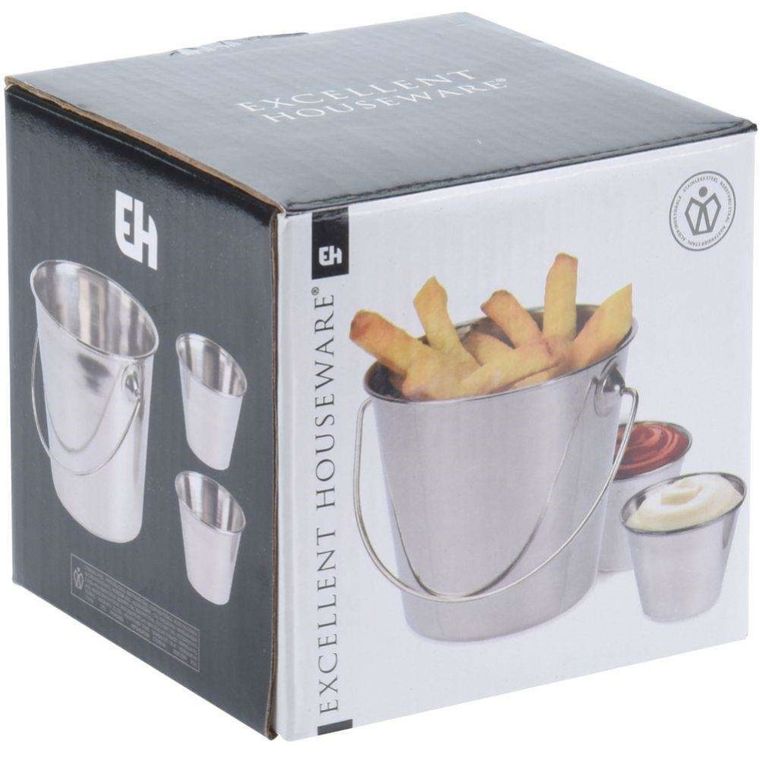 Excellent Houseware, wiaderko na frytki + 2x miseczka na sosy