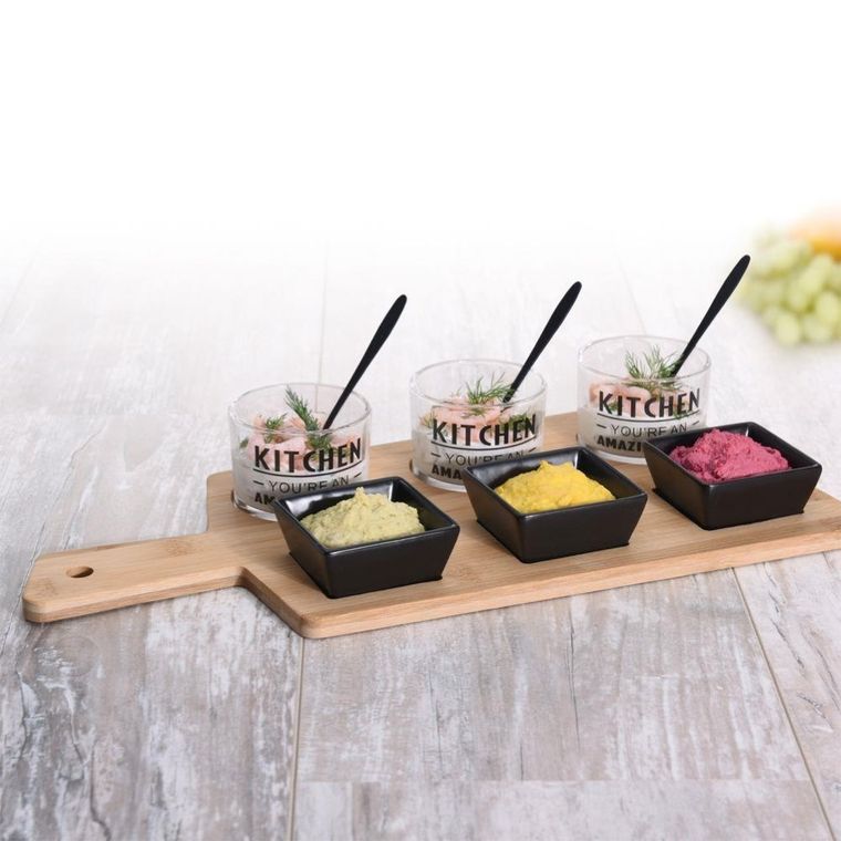 Excellent Houseware, zestaw do przekąsek na bambusowej desce, 10 elementów