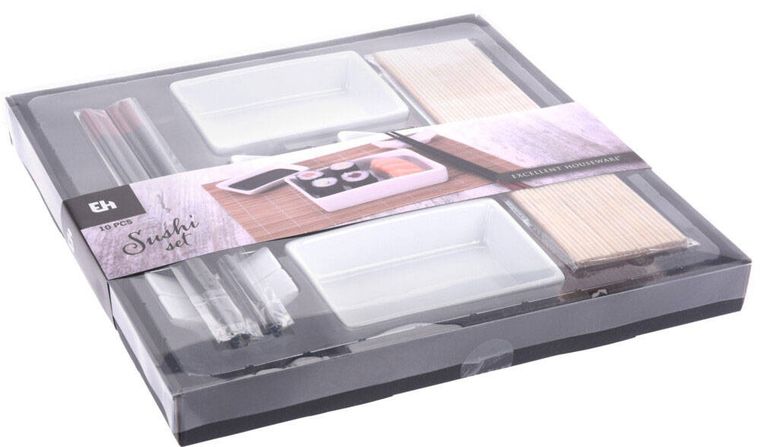 Excellent Houseware, zestaw do serwowania sushi dla 2 osób, z bambusową matą