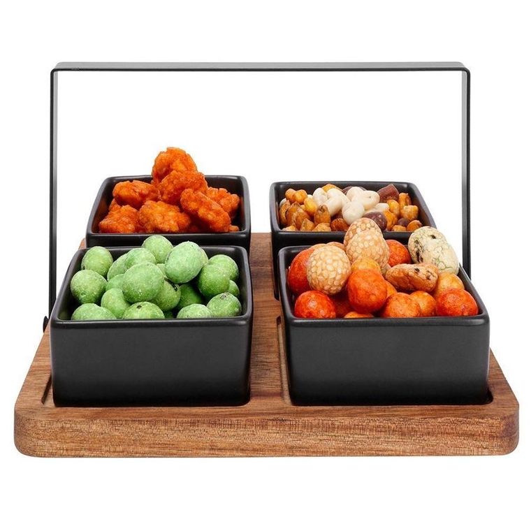 Excellent Housware, zestaw miseczek ceramicznych na tacy, do przekąsek