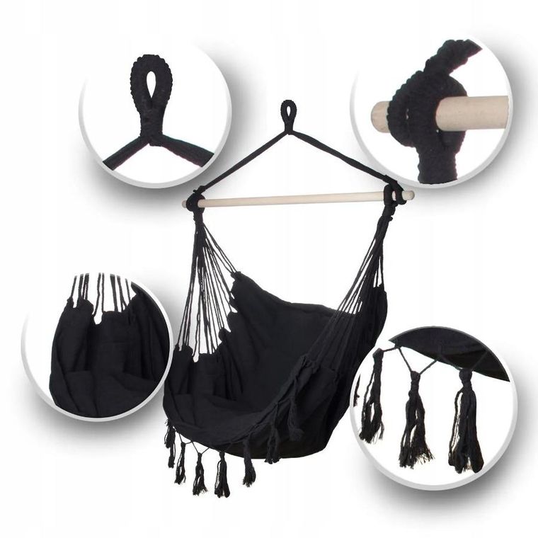 Extralink, Black Forest, hamak, fotel brazylijski, czarny, 100-130 cm