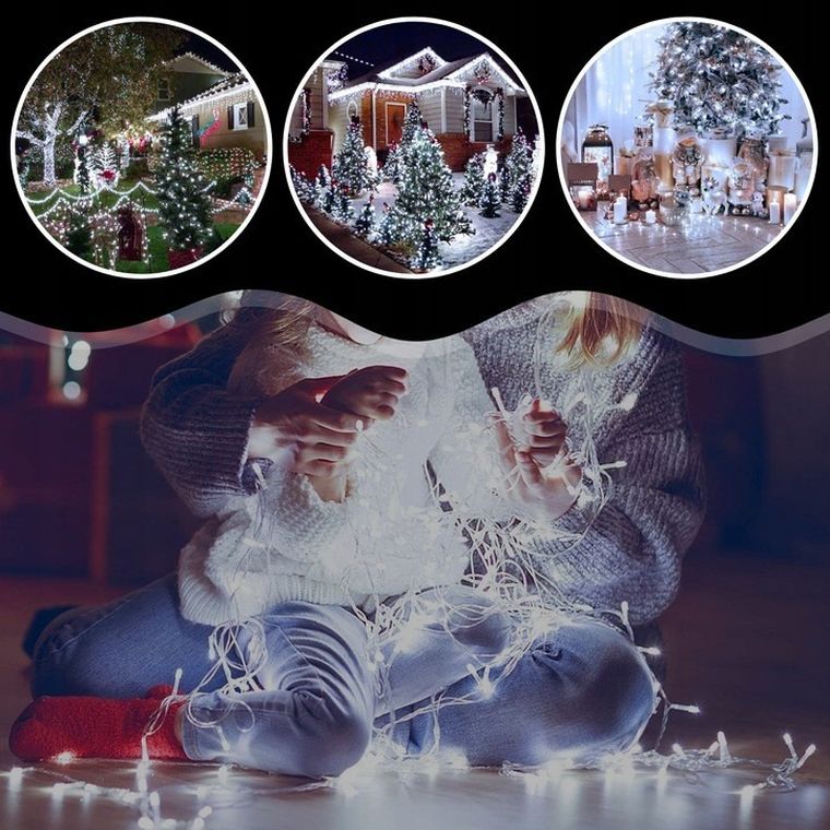 Extralink, lampki choinkowe, świąteczne, 10m, 100 LED, białe, zimne, zewnętrzne, wewnętrzne, na baterie