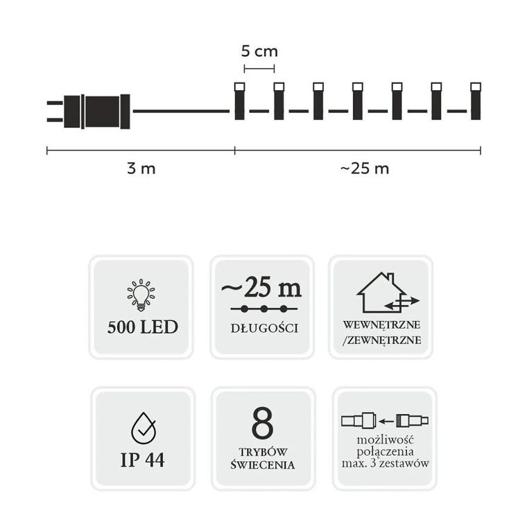 Extralink, lampki LED, 500 LED, multikolor, 28m