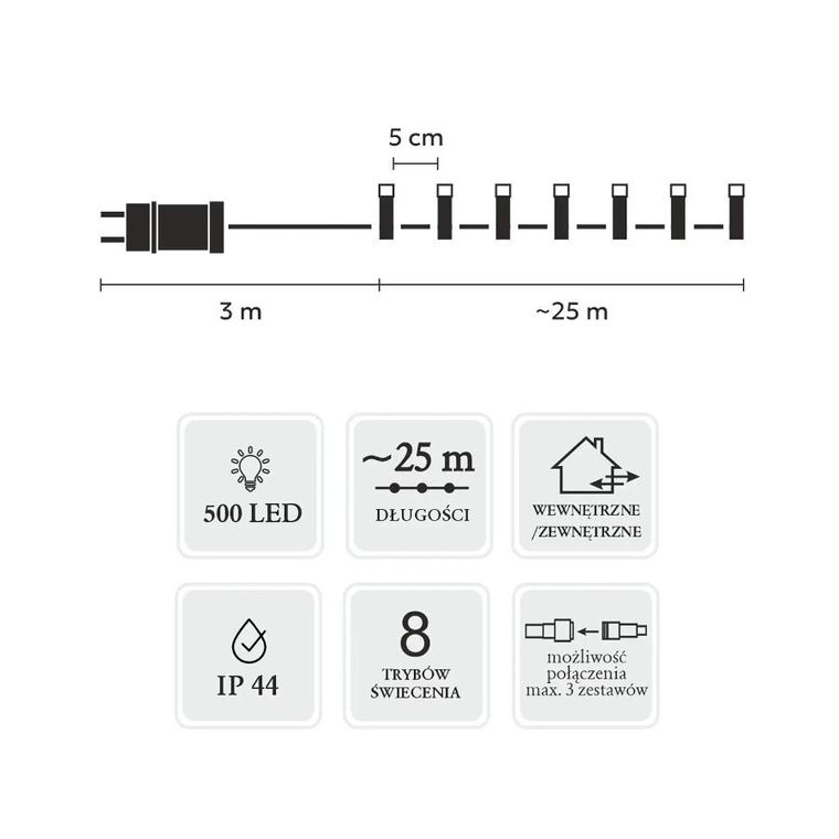 Extralink, lampki LED, 500 LED, zimny biały, 28m