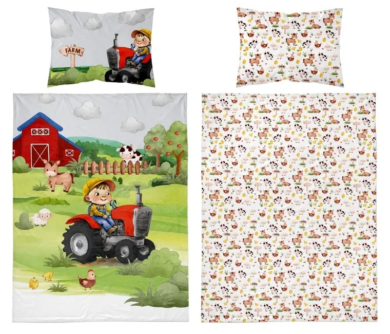 Farma, 2-częściowy komplet pościeli dziecięcej, bambus, czerwony, 90-120 cm