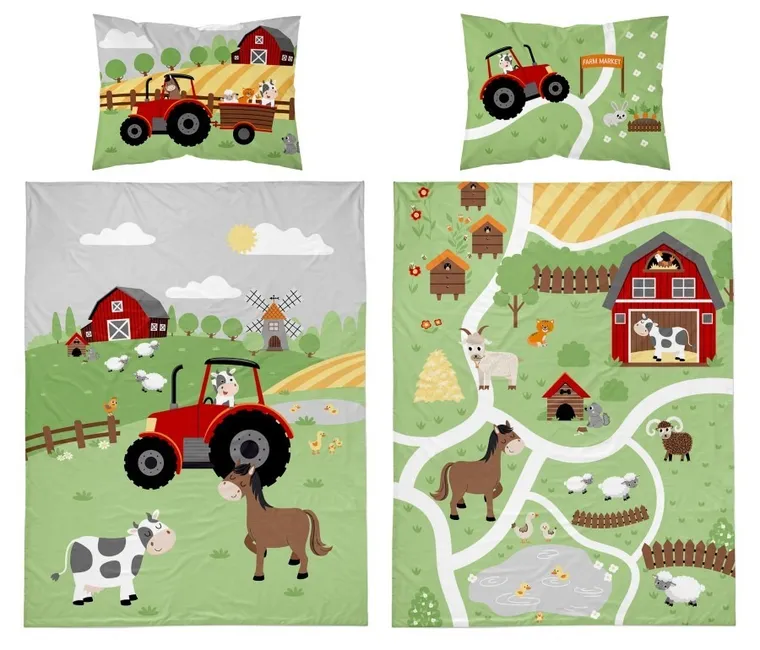 Farma, 2-częściowy komplet pościeli dziecięcej, bambus, czerwony, 90-120 cm