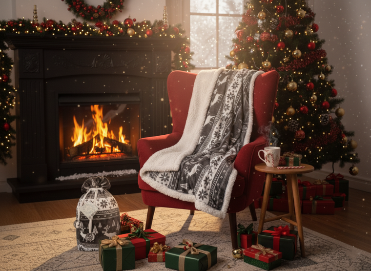 Faro, Saco, puszysty koc w worku prezentowym, popielaty, 127-152 cm