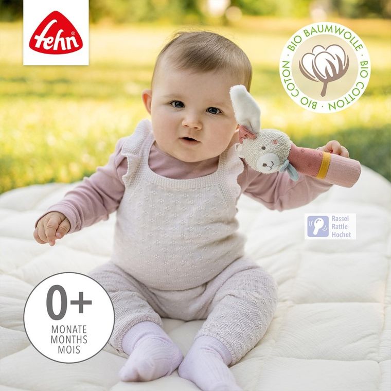 Fehn, Natura 3, zabawka do rączki z grzechotką, królik