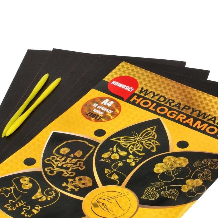 Feniks, wydrapywanka hologramowa, A4, 10 arkuszy, złota