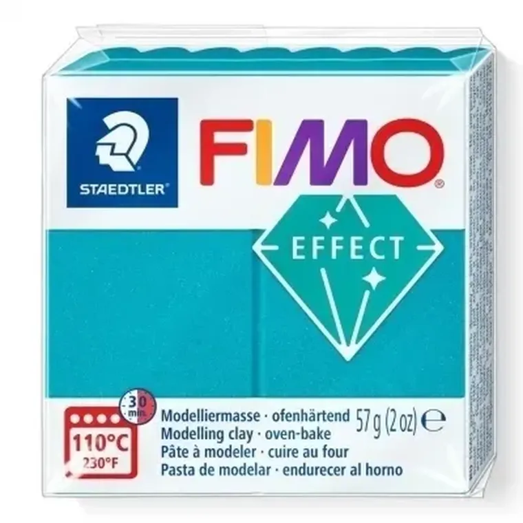 Fimo, Effect, masa plastyczna termoutwardzalna, turkusowy, metalowy, 57g, kostka