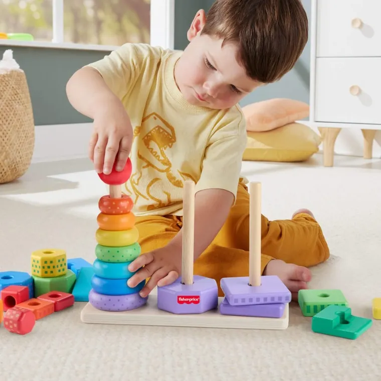 Fisher-Price, Drewniane piramidki, Sorter kształtówm zabawka niemowlęca