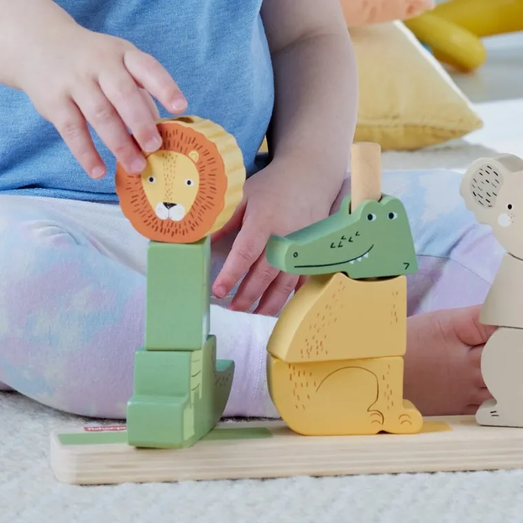 Fisher-Price, Drewniane zwierzątka „Układaj i sortuj”, zabawka 12m+