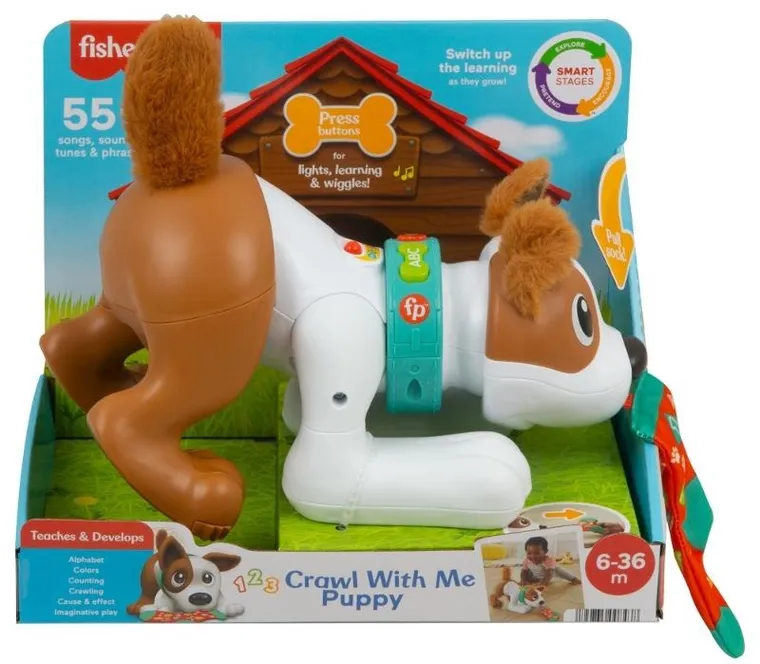Fisher-Price, Edukacyjny piesek "Raczkuj ze mną", zabawka interaktywna
