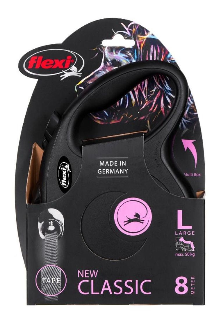 Flexi, New Classic, smycz, czarna, do 50kg, 8m