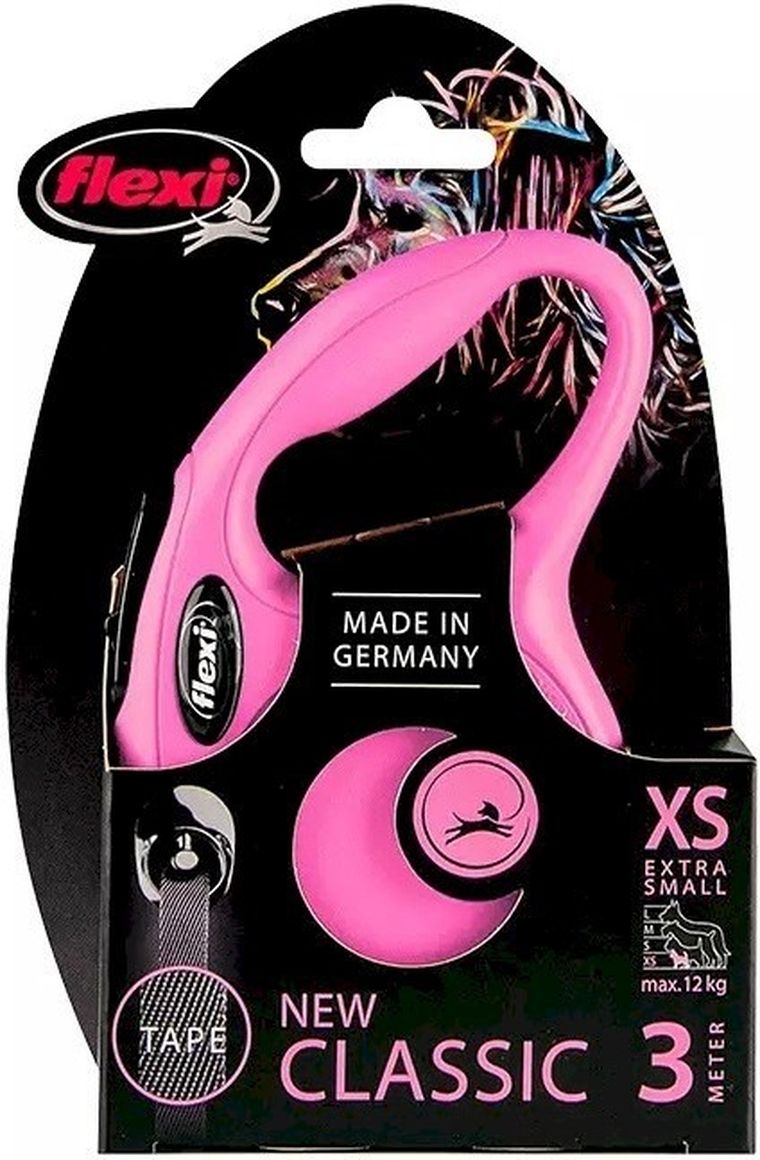 Flexi New Classic, smycz taśmowa, rozmiar XS, 3m, różowa
