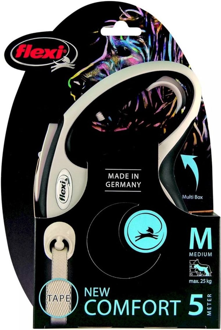 Flexi New Comfort, smycz taśmowa, rozmiar M, 5m, czarna