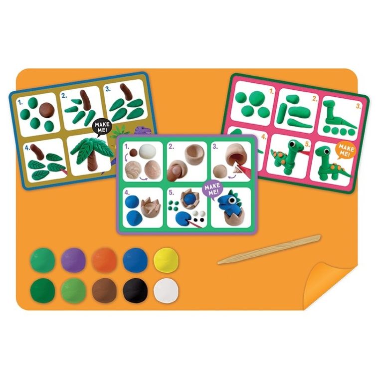 Floss & Rock, Clay & Play, Dinozaury, zestaw z gliną samoutwardzającą, 10 kolorów