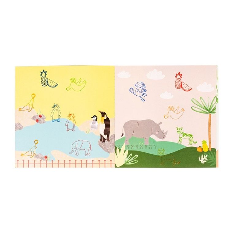 Floss & Rock, Dżungla, zestaw kolorowych pieczątek i książeczka