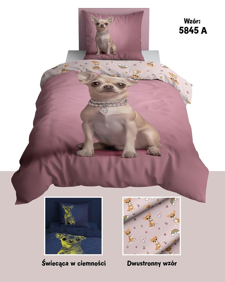 Fluo, komplet pościeli młodzieżowej, 140-200 cm + 70-80 cm, pieski