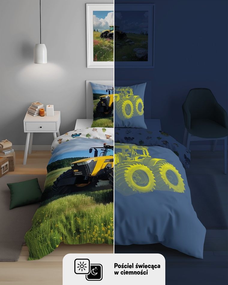 Fluo, komplet pościeli młodzieżowej, 160-200 cm + 70-80 cm, traktor