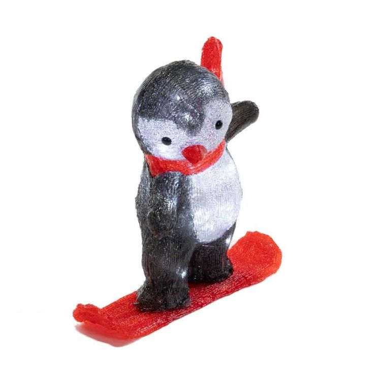 Fééric Lights And Christmas, dekoracja zimowa LED, pingwin na desce, 30,3 cm