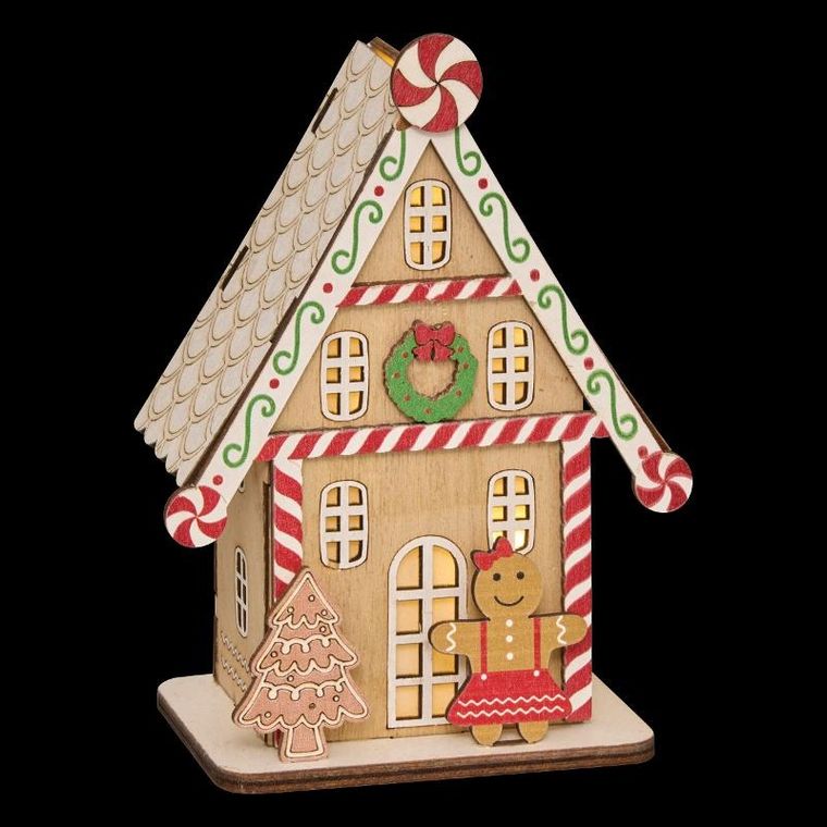 Fééric Lights and Christmas, lampion świąteczny LED, domek z piernika, 15 cm