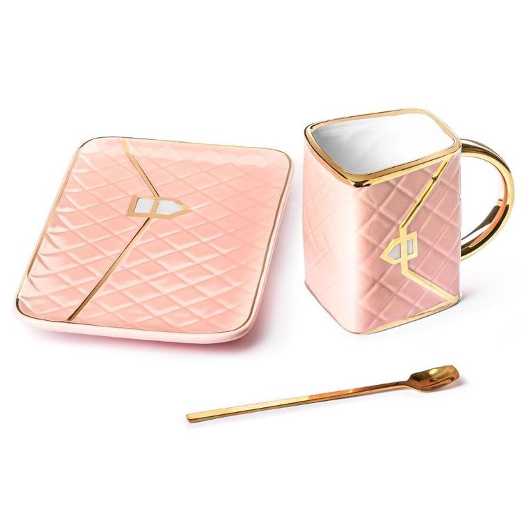 Gadget Master, kubek torebka z podstawką i łyżeczką, różowy