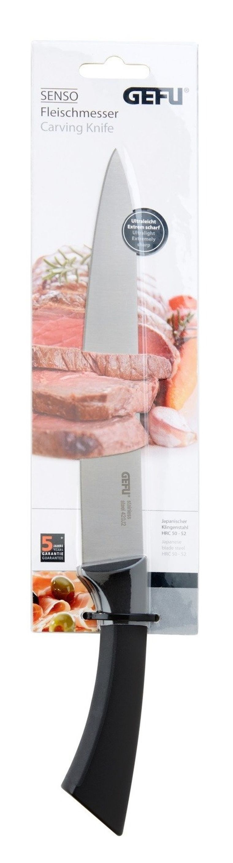Gefu, nóż do mięsa i wędlin ze stali nierdzewnej, profesjonalny, japoński nóż kuchenny