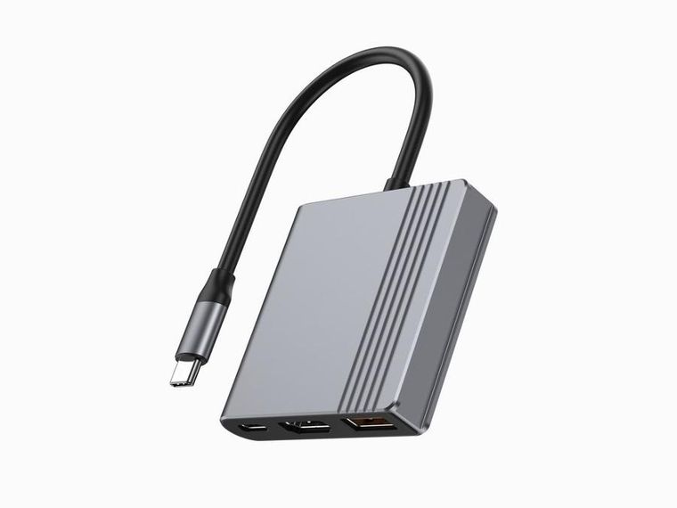 Gembird, adapter wieloportowy, USB-C, 3w1, USB, HDMI, USB-C, szary