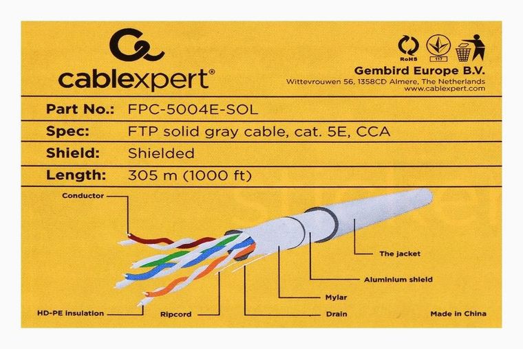 Gembird, FPC-5004E-SOL, kabel FTP, kat. 5e, 305m, szary