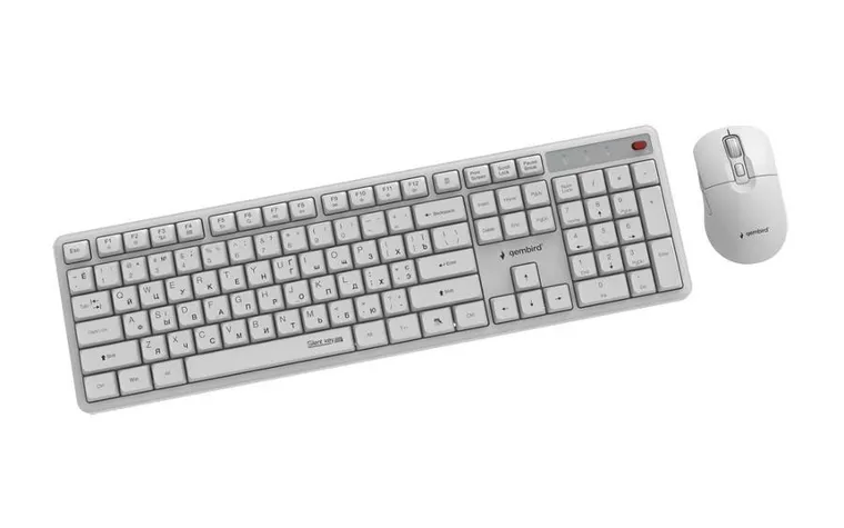 Gembird, Silent Key Pro Business, zestaw bezprzewodowy, klawiatura i mysz, biały, układ RU