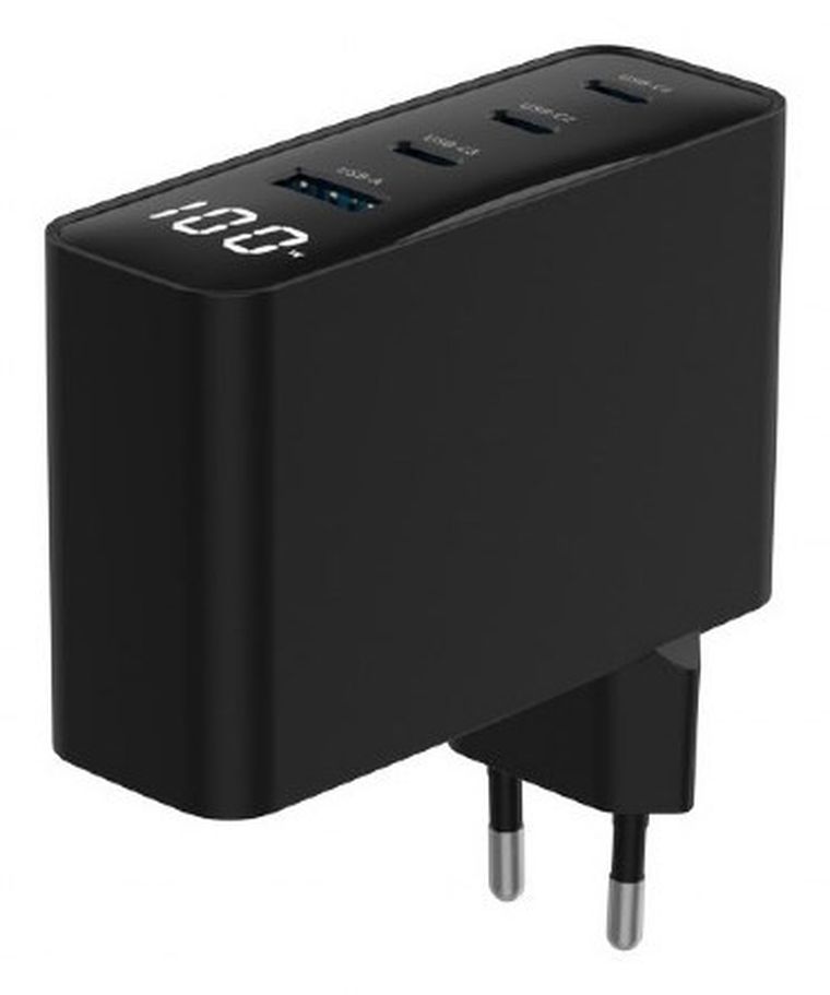 Gembird, szybka ładowarka sieciowa, 2-portowa, USB-A + USB TYP-C, 100W, czarna