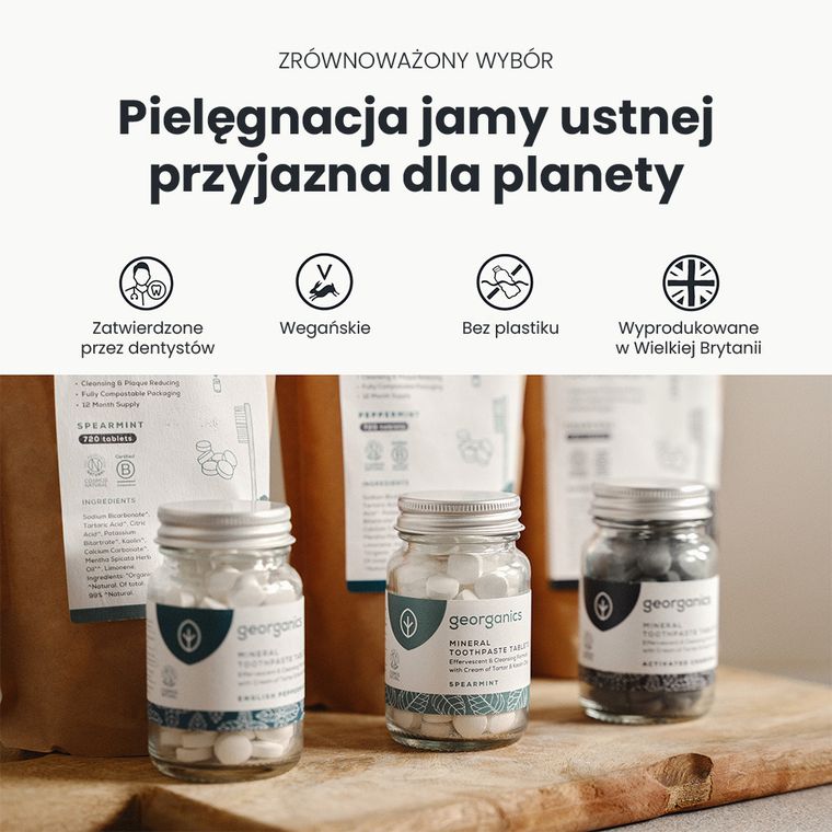 Georganics, naturalne tabletki do mycia zębów, Activated Charcoal, 120 tabletek