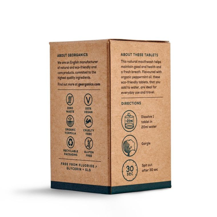 Georganics, naturalne tabletki do płukania jamy ustnej, Peppermint, 180 tabletek