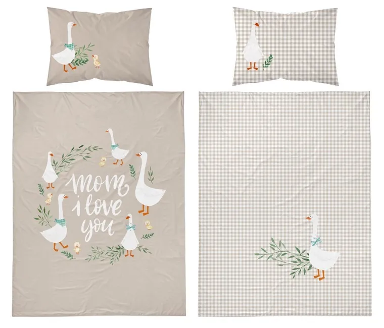Gęsi, 2-częściowy komplet pościeli dziecięcej, bambus, beżowy, 90-120 cm